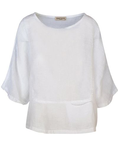 Haris Cotton Cropped Length Front Pocket Linen Gauze Blouse-white