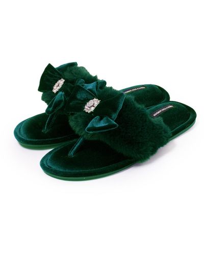 Pretty You London Amelie Toe Post Slipper With Diamante In - Green