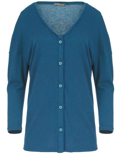Conquista Petrol Knit Button Cardigan - Blue