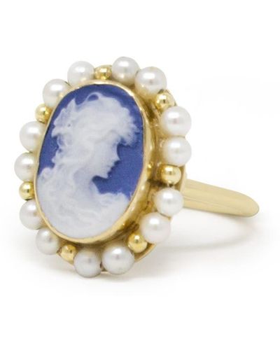 Vintouch Italy Little Lovelies Gold-plated Cameo Pearly Ring - Blue