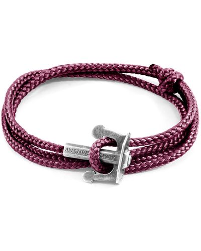 Anchor and Crew Aubergine Purple Union Anchor Silver & Rope Bracelet