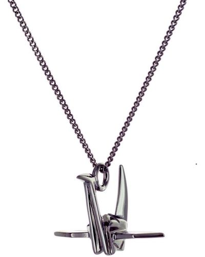 Origami Jewellery Mini Crane Necklace Gun Metal - Black