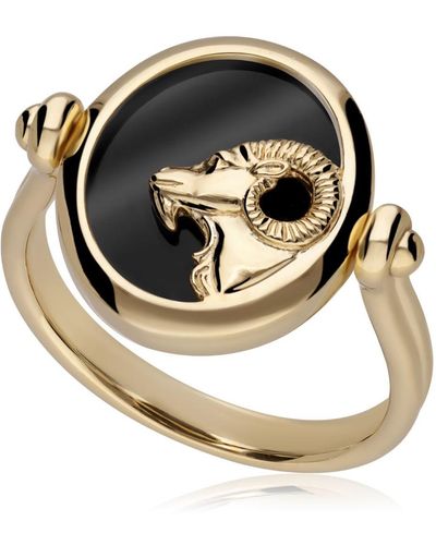 Gemondo Zodiac Aries Flip Ring In Gold Plated Silver - Black