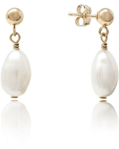 Kiri & Belle Elodie Baroque Pearl Ball Stud Drop Filled Earrings - White