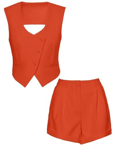 BLUZAT Orange Suit With Vest And Shorts - Red