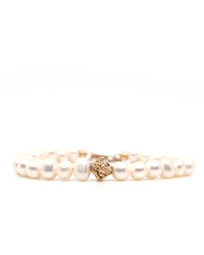 Shar Oke Freshwater Pearl & Gold Filled Twisted Focal Beaded Bracelet - Natural