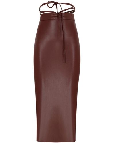 Maeve Vegan Leather Tied Up Skirt In Burgundy - Red