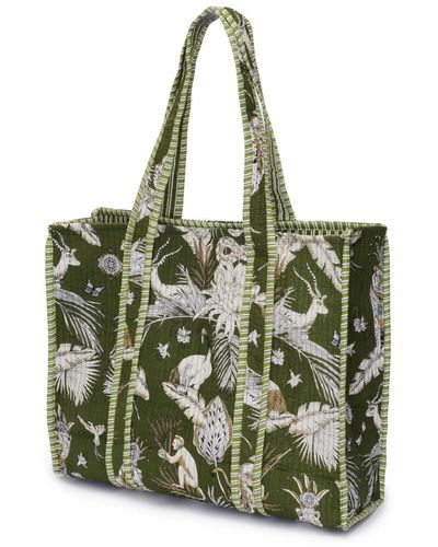 At Last Cotton Tote Bag In Olive Tropical - Green