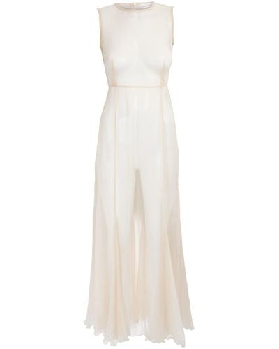 Sofia Tsereteli Silk Crepon Transparent Dress In Nude - White
