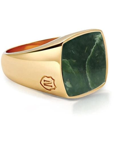 Nialaya Gold Signet Ring With Green Jade - Multicolour