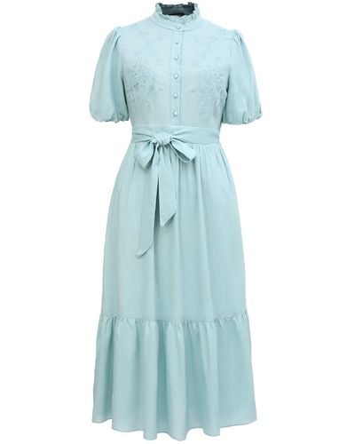 Smart and Joy Tea Dress With Tiered Ruffles - Blue