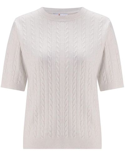 Peraluna Nicole Cable Knit Cashmere Blend Short Sleeve Blouse - White