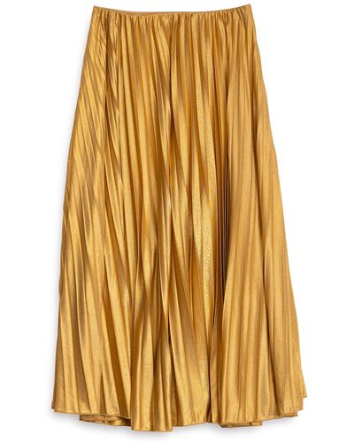 Niza Metallic Pleated Midi Skirt Gold