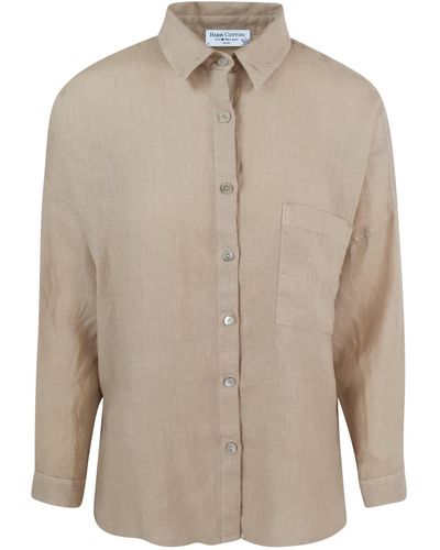 Haris Cotton Neutrals Solid Drop Shoulder Linen Shirt - Natural