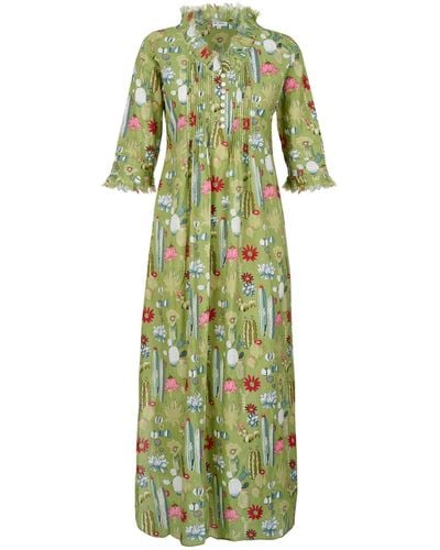 At Last Cotton Annabel Maxi Dress In Cactus - Green