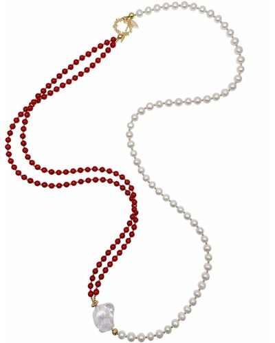 Farra Coral & Freshwater Pearls Multi-way Long Necklace - Red