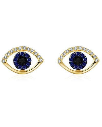 Genevieve Collection 18k Yellow Evil Eye Sapphire Diamond Earring - Blue
