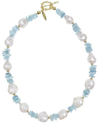Farra Baroque Pearls With Irregular Aquamarine Statement Necklace - Blue