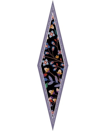 Jessie Zhao New York Silk Diamond Scarf Of Purple Garden - Black