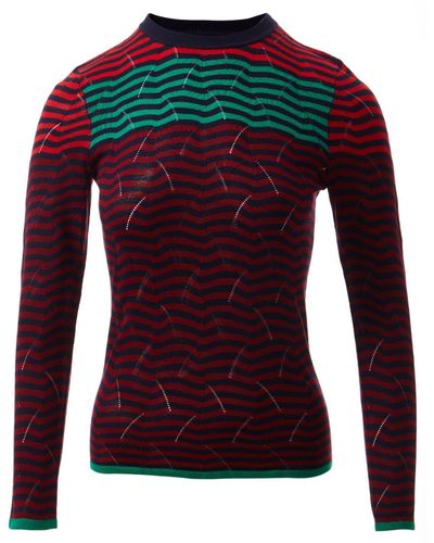 Fully Fashioning Mia Transfer Stitch Colour Blocking Jumper Knit Top - Red