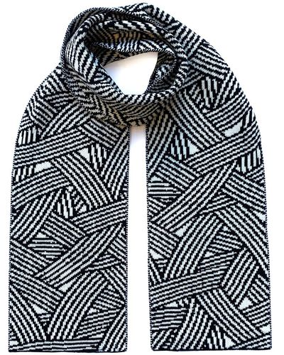 INGMARSON Geometric Striped Wool & Cashmere Scarf - Black
