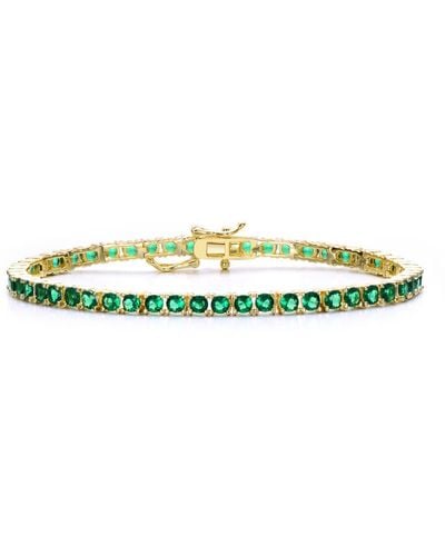 Genevive Jewelry Classic Sterling Silver 14k Gold Plated Emerald Cubic Zirconia Tennis Bracelet - Green