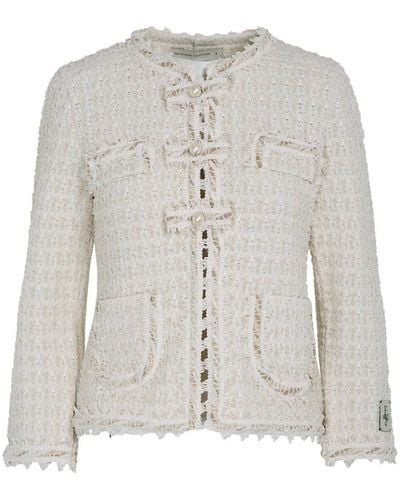 The Extreme Collection Tweed Cotton Blend Jacket With Patch Pockets And Pearl Buttons Zoe - Gray