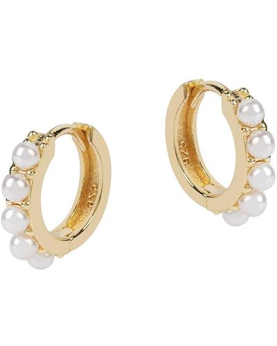 Amadeus Laura Mini Hoop Earrings With Pearls - Metallic