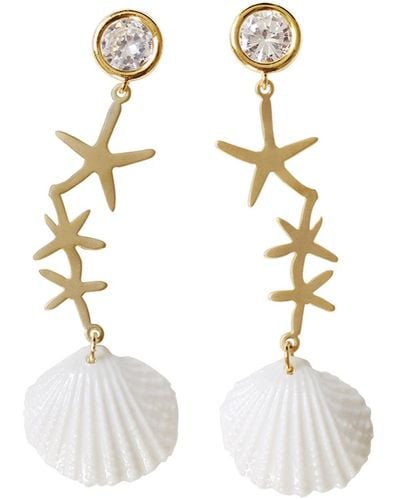 POPORCELAIN Crystal Star Seashell Earrings - Metallic