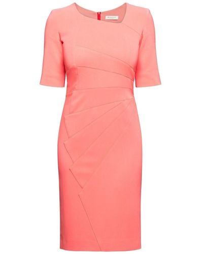 Rumour London Amelie Fitted Knee Length Dress With Asymmetrical Neckline In Coral - Red