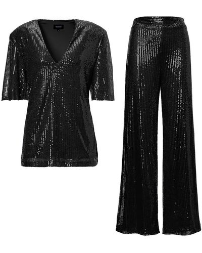 BLUZAT Sequin Matching Set With Blouse And Wide Leg Trousers - Black