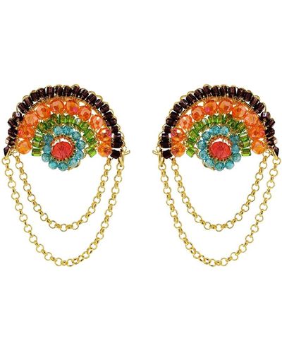 Lavish by Tricia Milaneze Multicolour & Freya Round Posts Handmade Crochet Earrings - Metallic