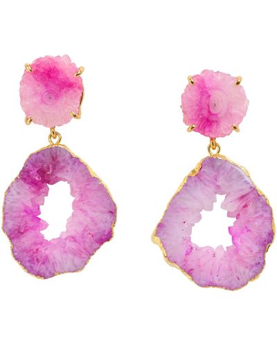 YAA YAA LONDON Pastel 'summer Love' Gemstone Gold Statement Earrings - Pink
