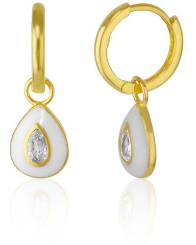 Spero London Enameled Jeweled Sterling Silver Drop Hoop Earring - Metallic
