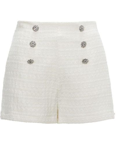 Nissa High Waisted Bouclé Shorts - White
