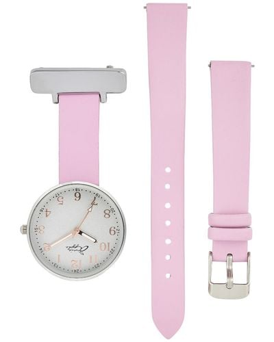 Bermuda Watch Company Annie Apple Empress Interchangeable Silver, Pink Leather Wrist To Nurse Watch