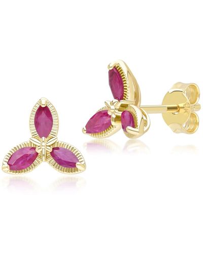 Gemondo Floral Marquise Ruby Stud Earrings In Yellow Gold - Pink