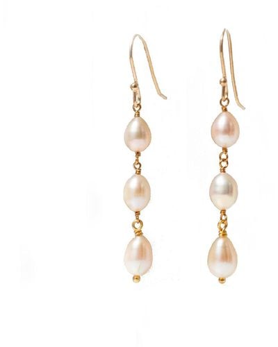 Mirabelle Three Pink Pearl On Hook Earrings - Metallic