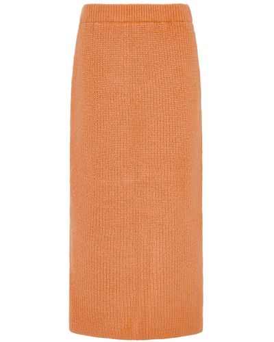 Cara & The Sky Chloe Knitted Midi Co-ord Skirt Apricot - Orange