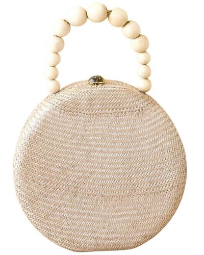 LIKHÂ Neutrals Dusty Rose Round Classic Handbag With Wood Bead Handle - Natural