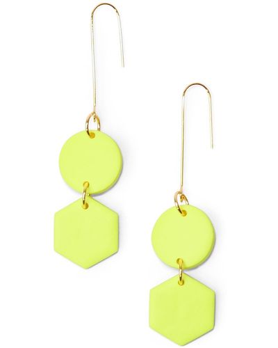 By Chavelli Neon Yellow Geometric Dangly Earrings