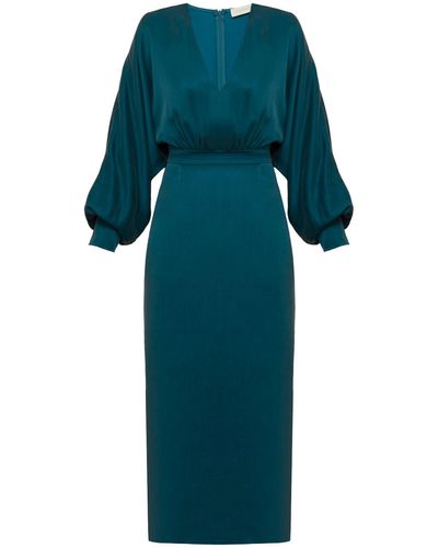 UNDRESS Beca Cupro Dress With Voluminous Sleeves - Green