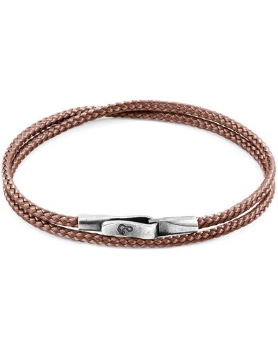 Anchor and Crew Copper Pink Liverpool Silver & Rope Bracelet - Brown