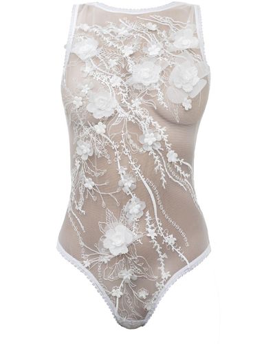 Carol Coelho Amber 3d Flower And Crystal Embroidered Bodysuit - Grey