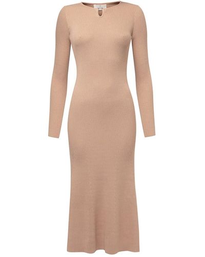 Peraluna Buckle Detailed Ribbed Knit Sweater Dress In Camel - Natural