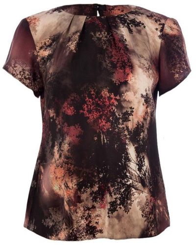 Conquista Short Sleeve Print Top Fashion - Red