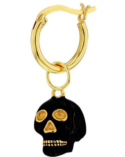 True Rocks Black & 18kt Gold-plated Mini Skull Charm On Gold Plated Hoop - White
