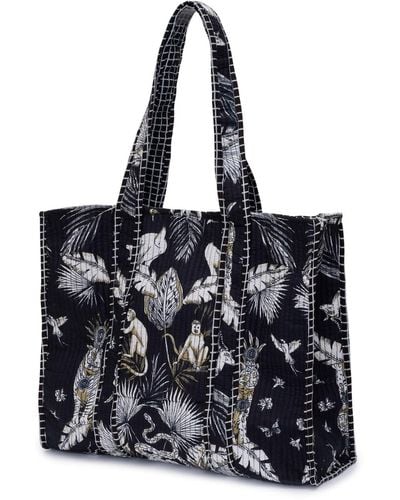 At Last Cotton Tote Bag In Tropical - Black