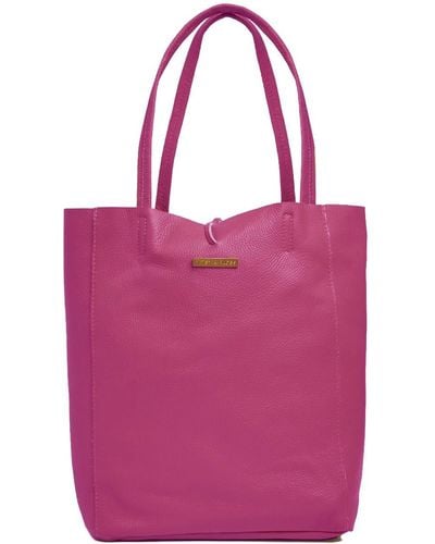 Betsy & Floss Milan Soft Leather Tote Bag In Fushcia Pink