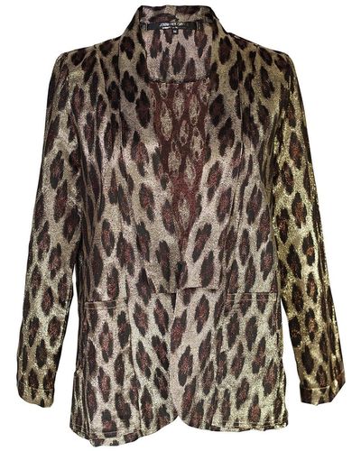Jennafer Grace Leopard Shimmer Shawl Collar Blazer - Metallic